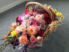 Basket of Mixed Roses & Sweet Peas