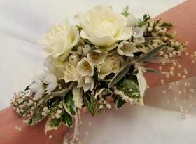 Cream and White Wrist Corsage COB2